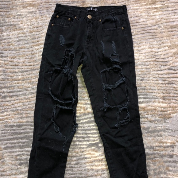 Black Distressed Boyfriend Jeans - Picture 2 of 2